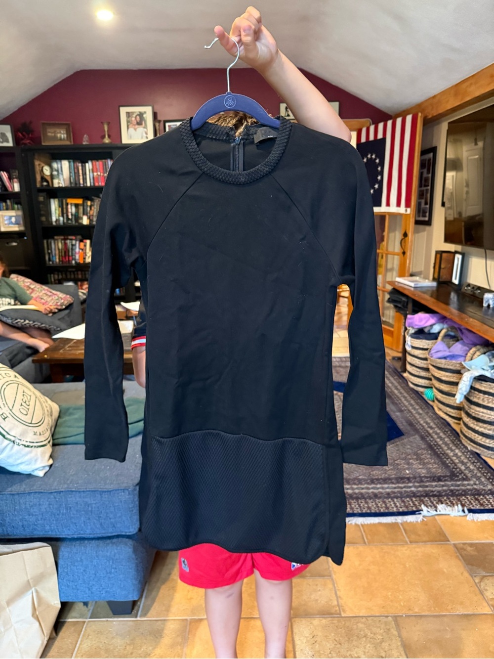 Zara Black Long-Sleeve Textured-Hem Dress